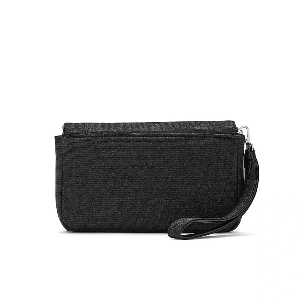 Victoria’s Secret Black Sparkle Bow Phone Wristlet Clutch Wallet Y2K NWT